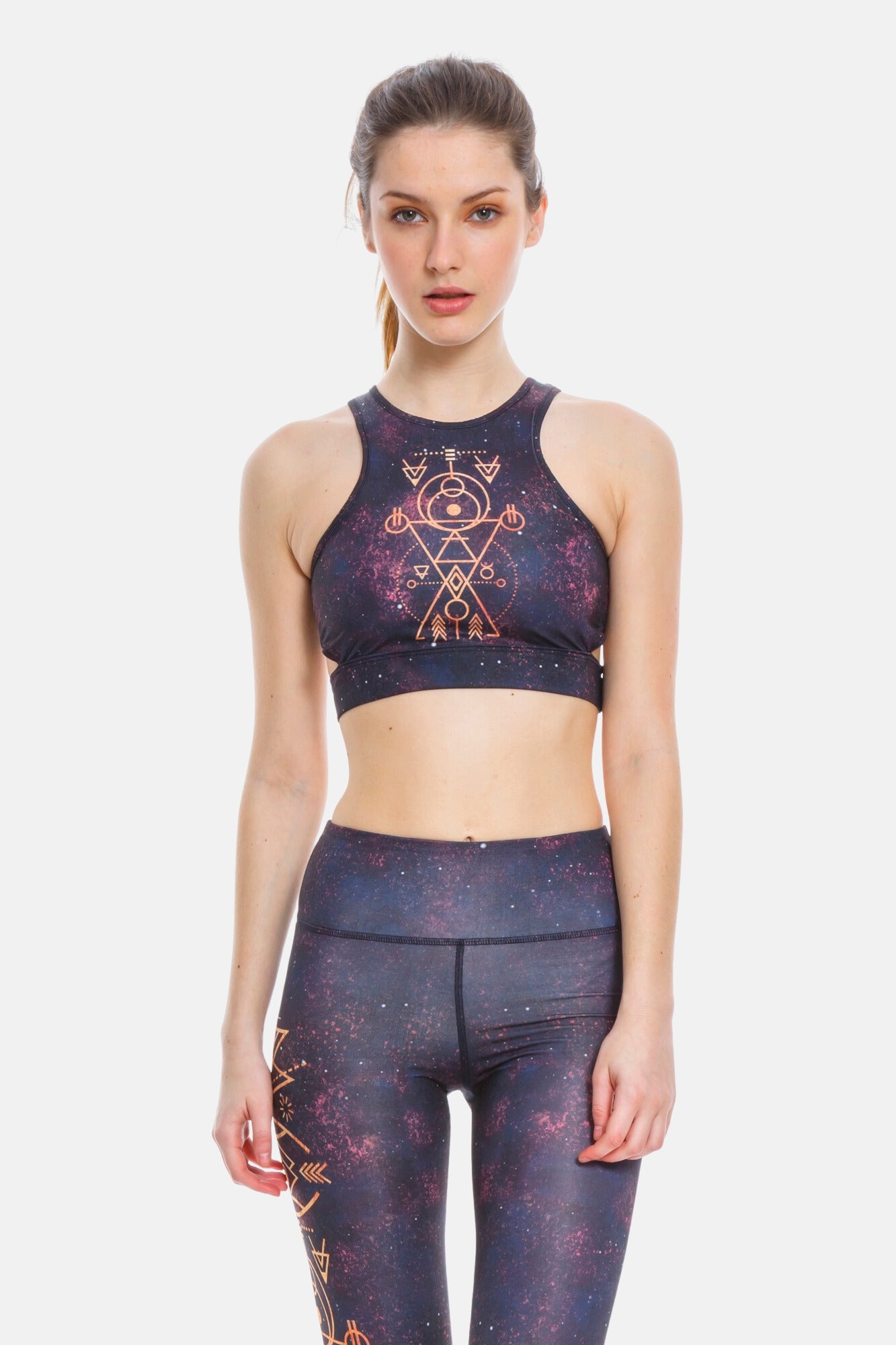 Sustainable Satya yoga bra in Terrestrial for women crafted from recycled polyester and elastane blend Shambhala Barcelona.