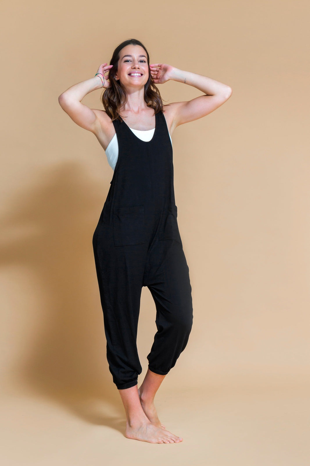 Sustainable Dhyana Jumpsuit in Black for women crafted from Bamboo. Shambhala Barcelona.