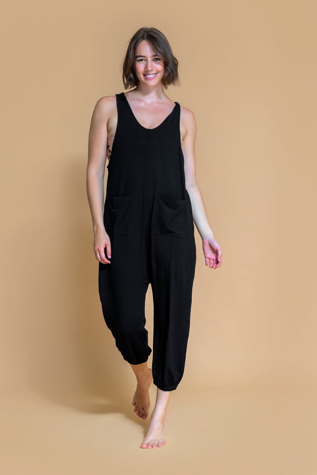 Sustainable Dhyana Jumpsuit in Black for women crafted from Bamboo. Shambhala Barcelona.