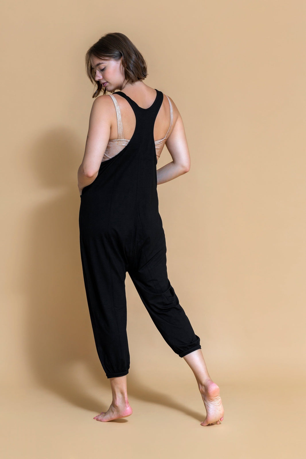 Sustainable Dhyana Jumpsuit in Black for women crafted from Bamboo. Shambhala Barcelona.