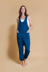 Sustainable Dhyana Jumpsuit in Ocean for women crafted from Bamboo Shambhala Barcelona.