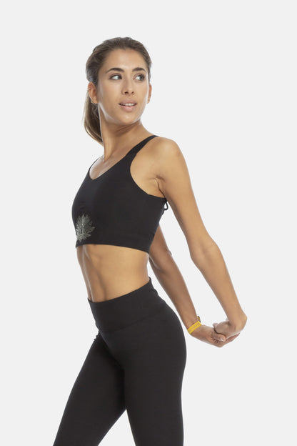 Sustainable Flow Bra in Black for women crafted from cotton and modal Shambhala Barcelona.