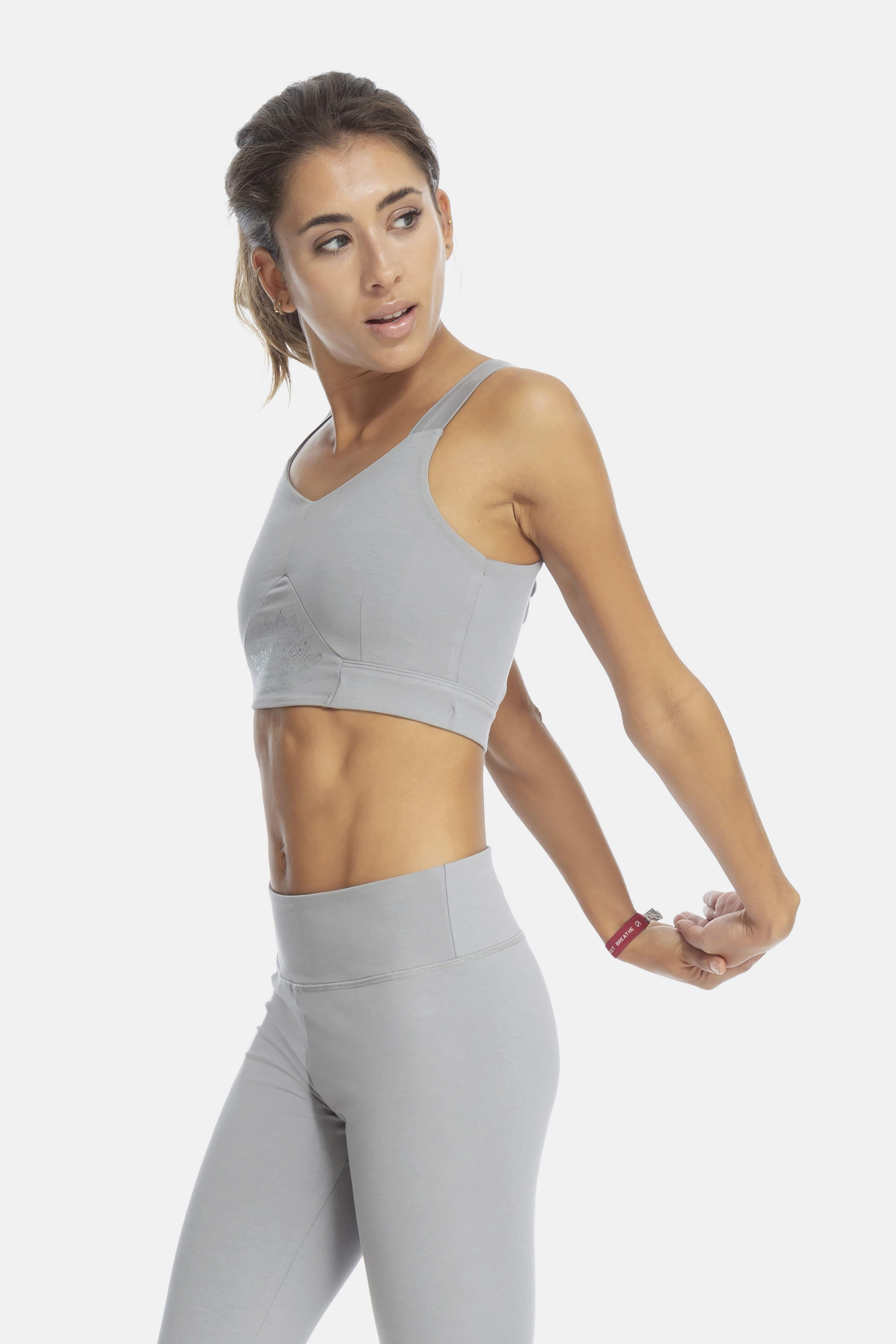 Sustainable Flow Bra in Grey for women crafted from cotton and modal Shambhala Barcelona.