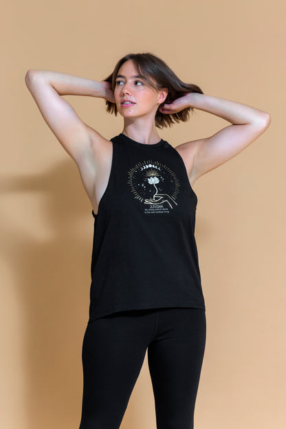 Sustainable Jijivisha Tank Top in Black for women crafted from GOTS certified organic cotton Shambhala Barcelona.