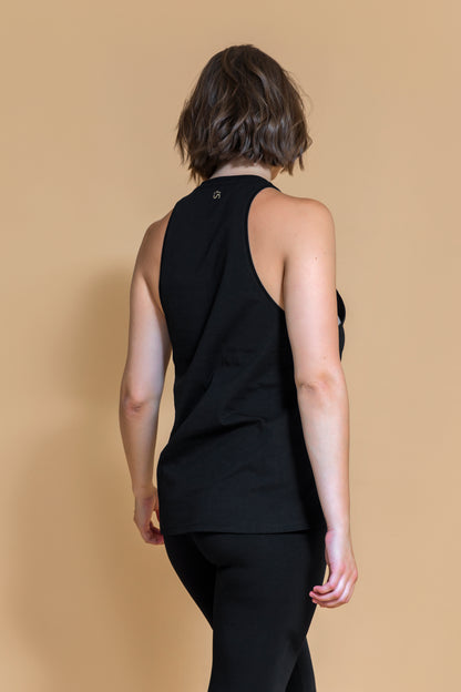 Sustainable Jijivisha Tank Top in Black for women crafted from GOTS certified organic cotton Shambhala Barcelona.