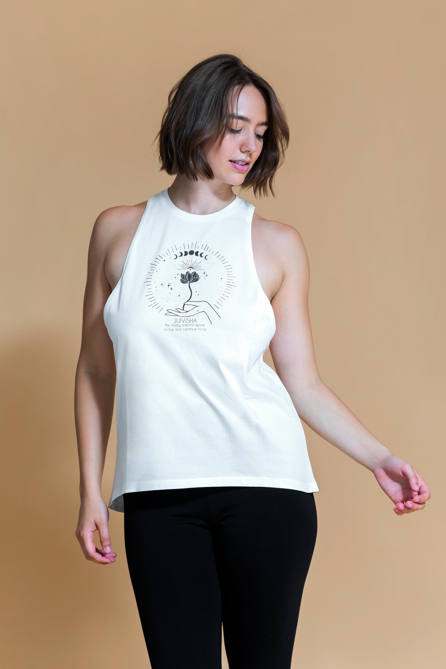 Sustainable Jijivisha Tank Top in Off White for women crafted from GOTS certified organic cotton Shambhala Barcelona.