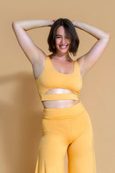 Sustainable Jnana Yoga Bra in Curry for women crafted from organic cotton and modal blend Shambhala Barcelona.