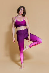 Sustainable Karma yoga Legging in Om Shanti Plum for women crafted from recycled polyester Shambhala Barcelona.