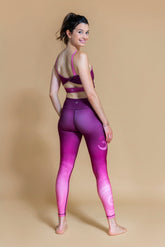 Sustainable Karma yoga Legging in Om Shanti Plum for women crafted from recycled polyester Shambhala Barcelona.