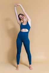 Sustainable Mantra yoga Jumpsuit in Ocean for women crafted from Eco-friendly organic cotton, modal, and elastane blend Shambhala Barcelona.