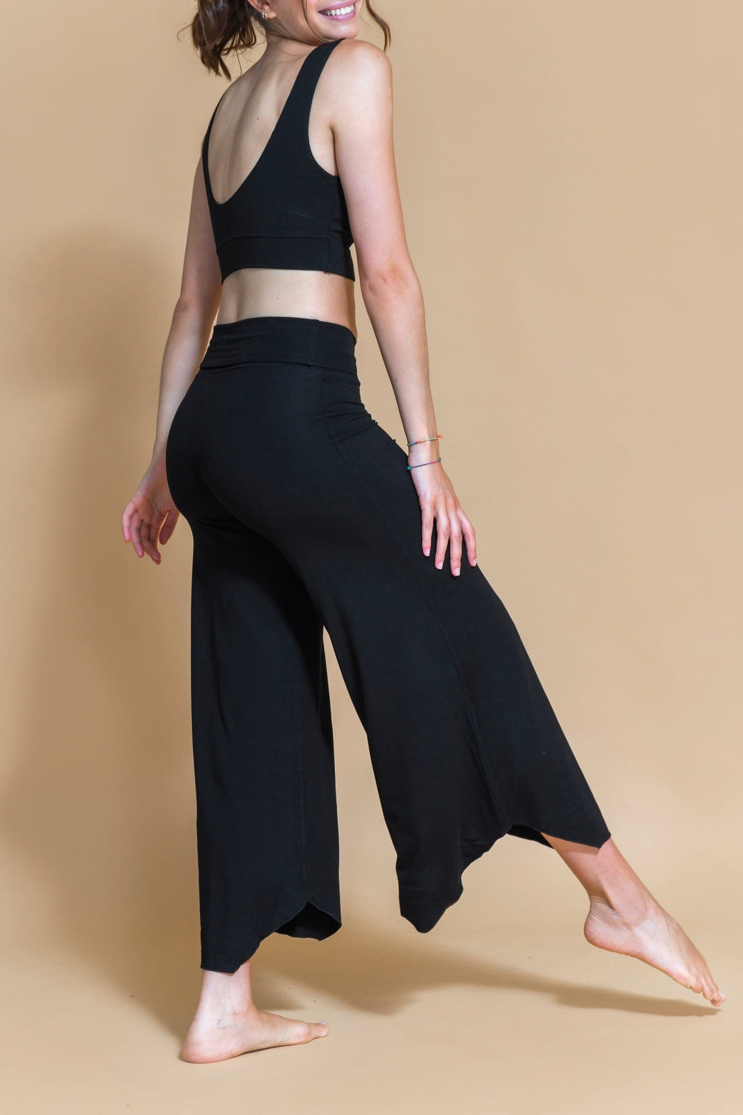 Sustainable Maya yoga Flare Pant in Black for women crafted from Eco-friendly bamboo Shambhala Barcelona.