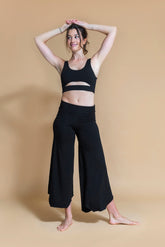 Sustainable Maya yoga Flare Pant in Black for women crafted from Eco-friendly bamboo Shambhala Barcelona.