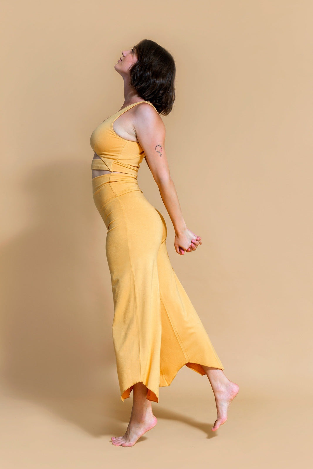 Sustainable Maya yoga Flare Pant in Curry for women crafted from Eco-friendly bamboo Shambhala Barcelona.