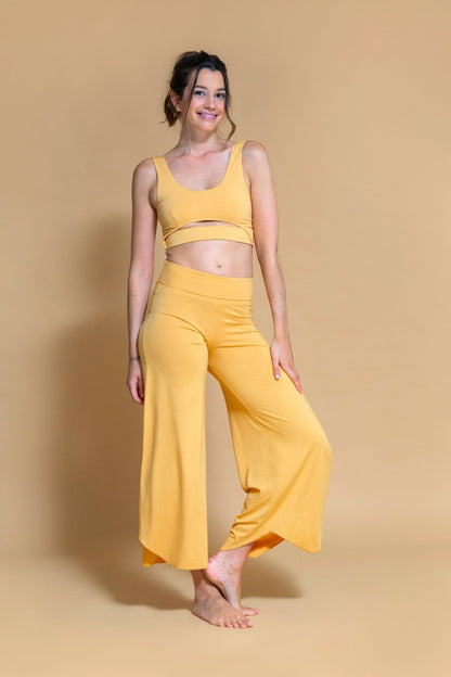 Sustainable Maya yoga Flare Pant in Curry for women crafted from Eco-friendly bamboo Shambhala Barcelona.