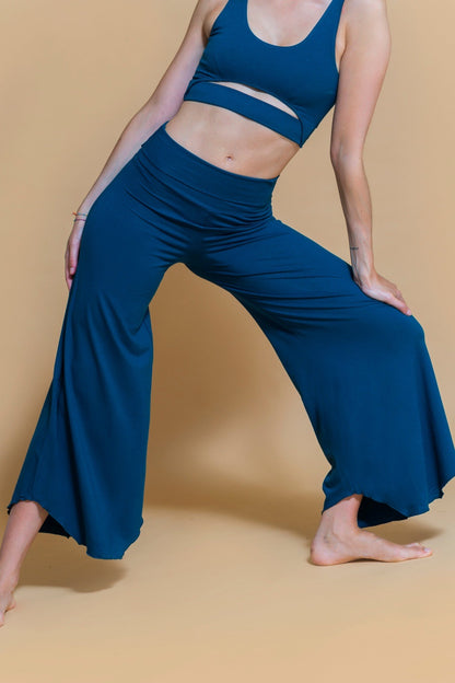 Sustainable Maya yoga Flare Pant in Ocean for women crafted from Eco-friendly bamboo Shambhala Barcelona.