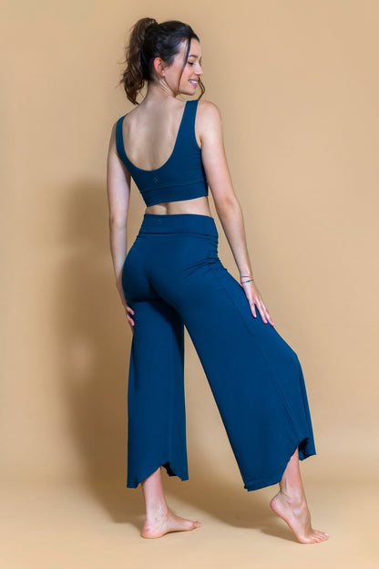 Sustainable Maya yoga Flare Pant in Ocean for women crafted from Eco-friendly bamboo Shambhala Barcelona.