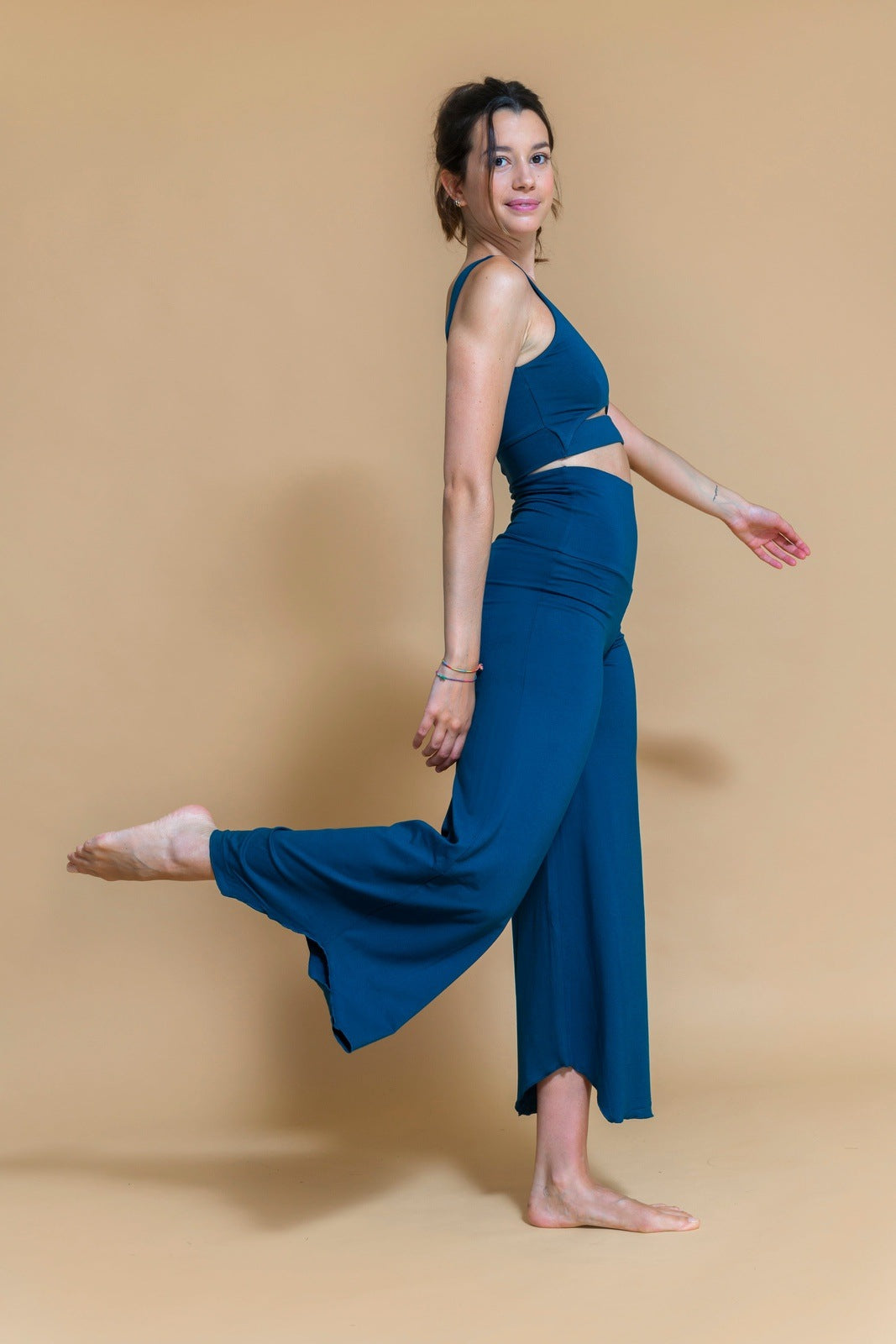 Sustainable Maya yoga Flare Pant in Ocean for women crafted from Eco-friendly bamboo Shambhala Barcelona.