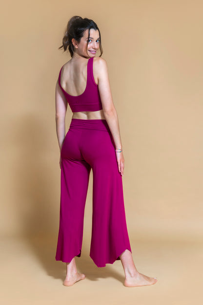 Sustainable Maya yoga Flare Pant in Plum for women crafted from Eco-friendly bamboo Shambhala Barcelona.