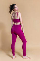 Sustainable Mudra yoga Legging in Plum for women crafted from OCS certified organic cotton, modal and elastane blend Shambhala Barcelona.