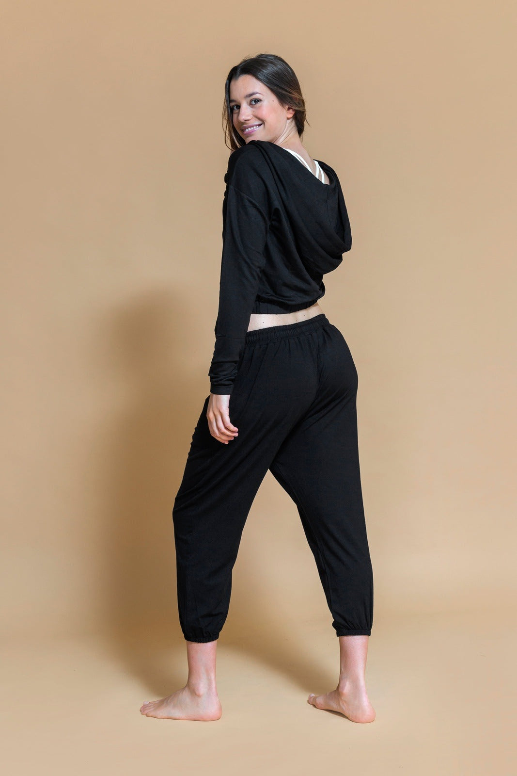 Sustainable Prana yoga Pant in Black for women crafted from natural bamboo and elastane blend Shambhala Barcelona.