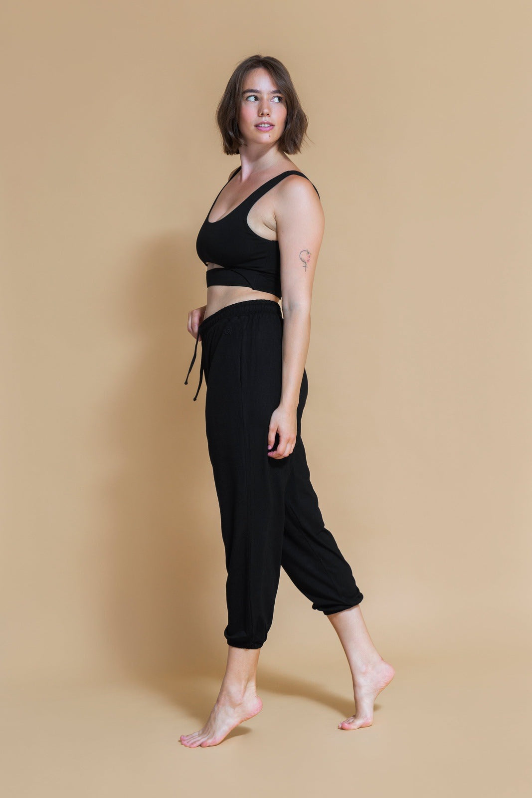 Sustainable Prana yoga Pant in Black for women crafted from natural bamboo and elastane blend Shambhala Barcelona.